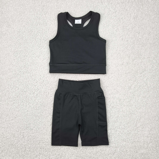 GSSO1517 pure color black tank shorts suit yoga