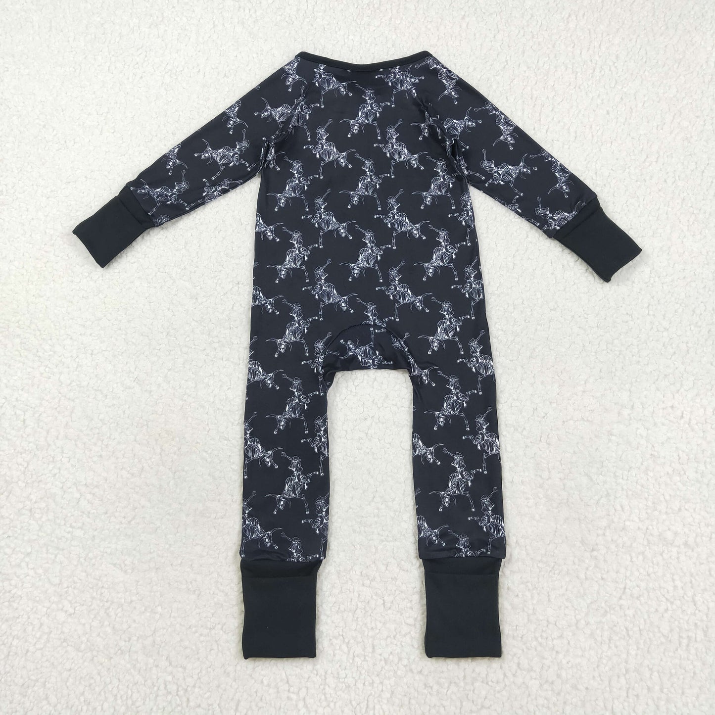 LR2466 baby cowboy zipper black romper