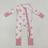 LR2224 baby girls Christmas Santa Claus pink zipper romper (Shipment from the US)
