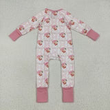 LR2224 baby girls Christmas Santa Claus pink zipper romper (Shipment from the US)