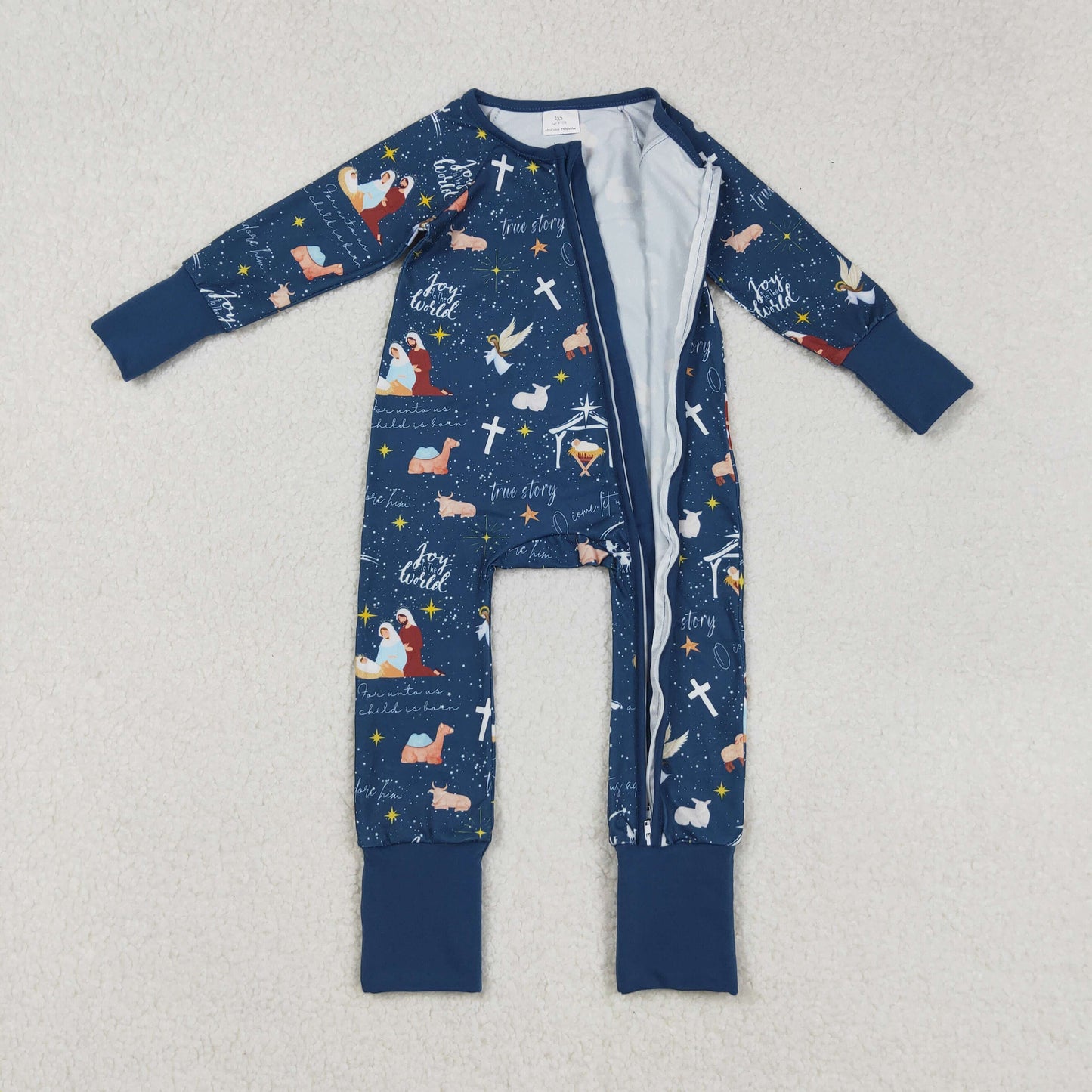 LR2504 baby girls Easter Christmas Eve navy zipper romper