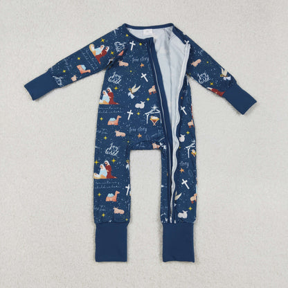 LR2504 baby girls Easter Christmas Eve navy zipper romper