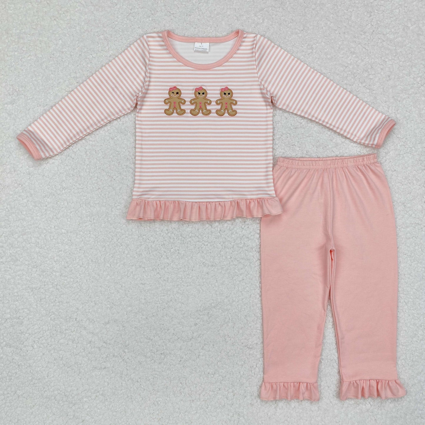 GLP1965 Girl embroidery gingerbread man striped lace outfits embroidery