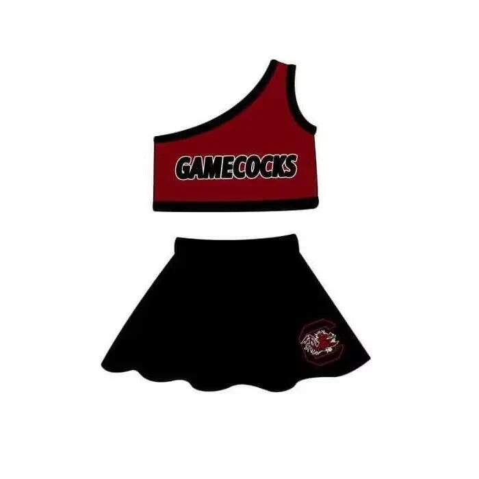 MOQ 3 Custom design baby girls GAMECOCKS top skirt girls team outfits