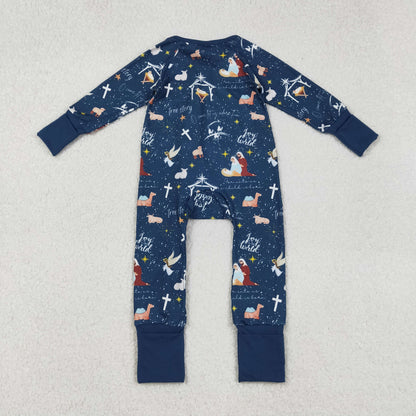 LR2504 baby girls Easter Christmas Eve navy zipper romper