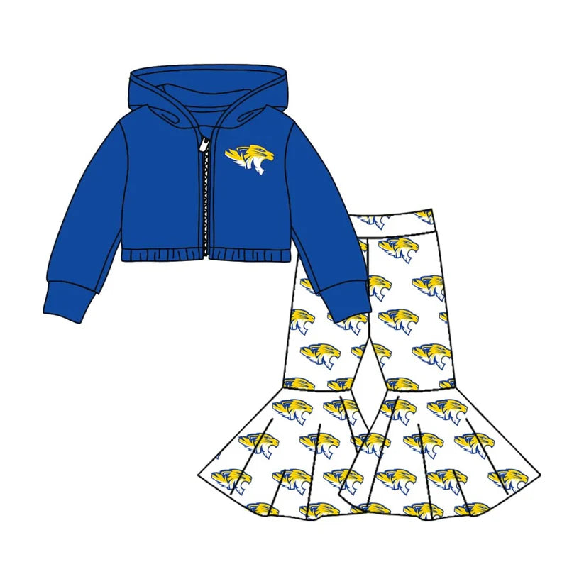 MOQ 3 Custom design baby Girls Tiger zipper Outfits kids team clothing