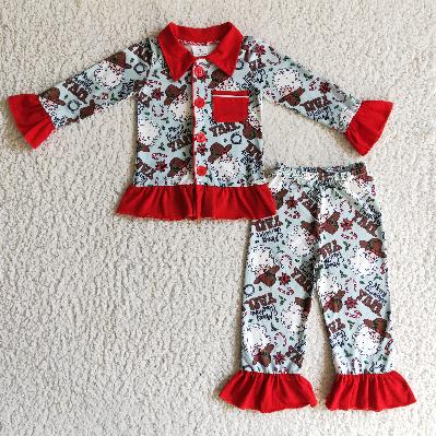 Matching Christmas Girls boys cow button pocket pajamas