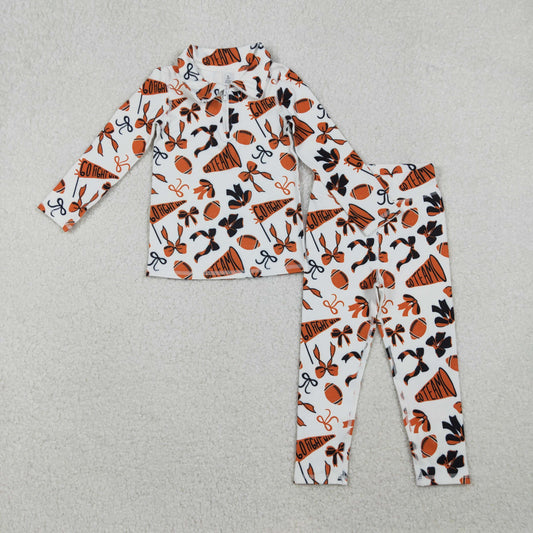 GLP2760  baby girls CHEER orange long sleeves outfits yoga