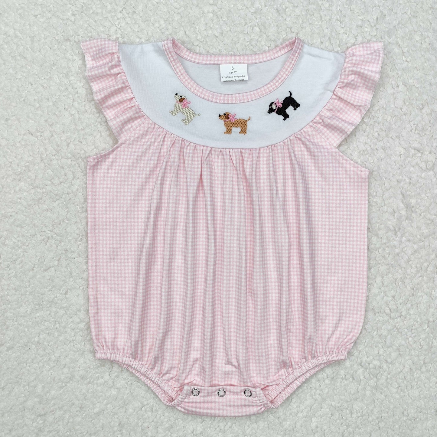 SR2073 Baby girls pink dog romper embroidery