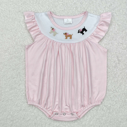 SR2073 Baby girls pink dog romper embroidery