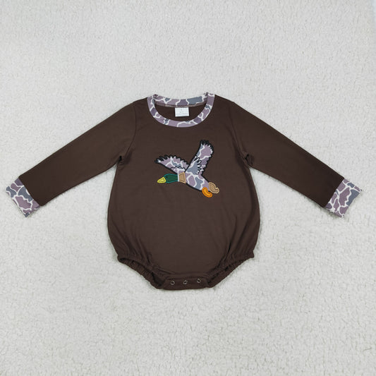 LR2310 baby boys long sleeve brown camo duck romper embroidery