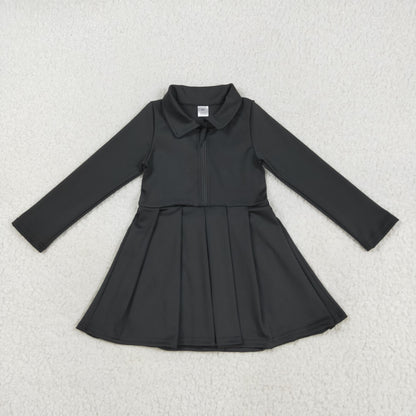 GLD1150 girls long sleeve zipper black Dress yoga
