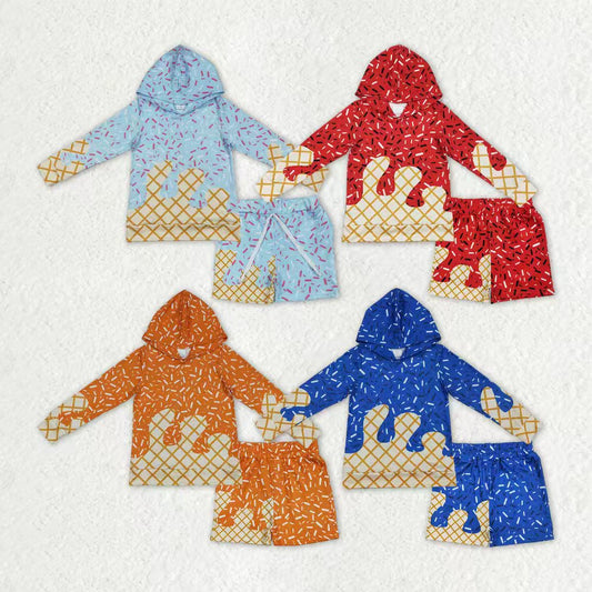 Matching Baby boys spring autumn Ice cream  Waffle long sleeves shorts outfits