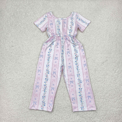 SR2941 girls pink stripe flower jumpsuit