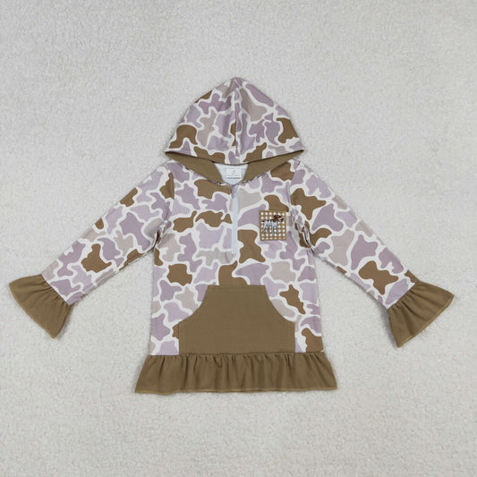 GT1134 baby girls camo hunting duck floral hoodies zipper top embroidery