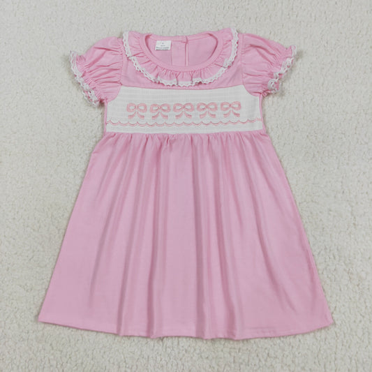 GSD2718 girls pink bow floral collar Dress embroidery