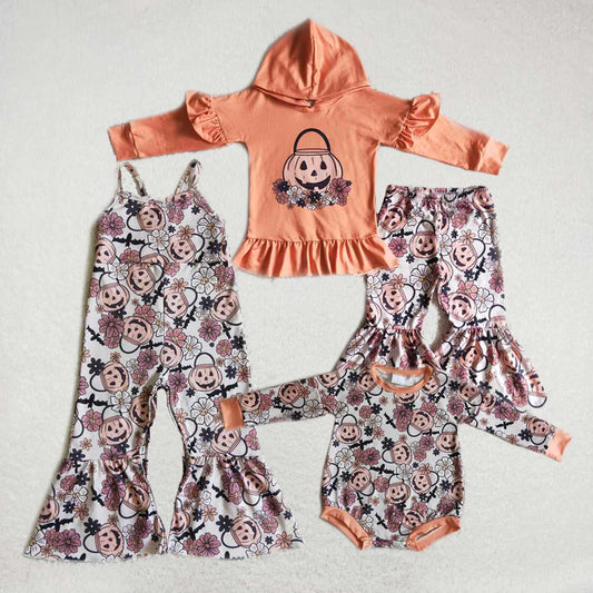 Matching Baby girls  Halloween flower pumpkin outfits clothing