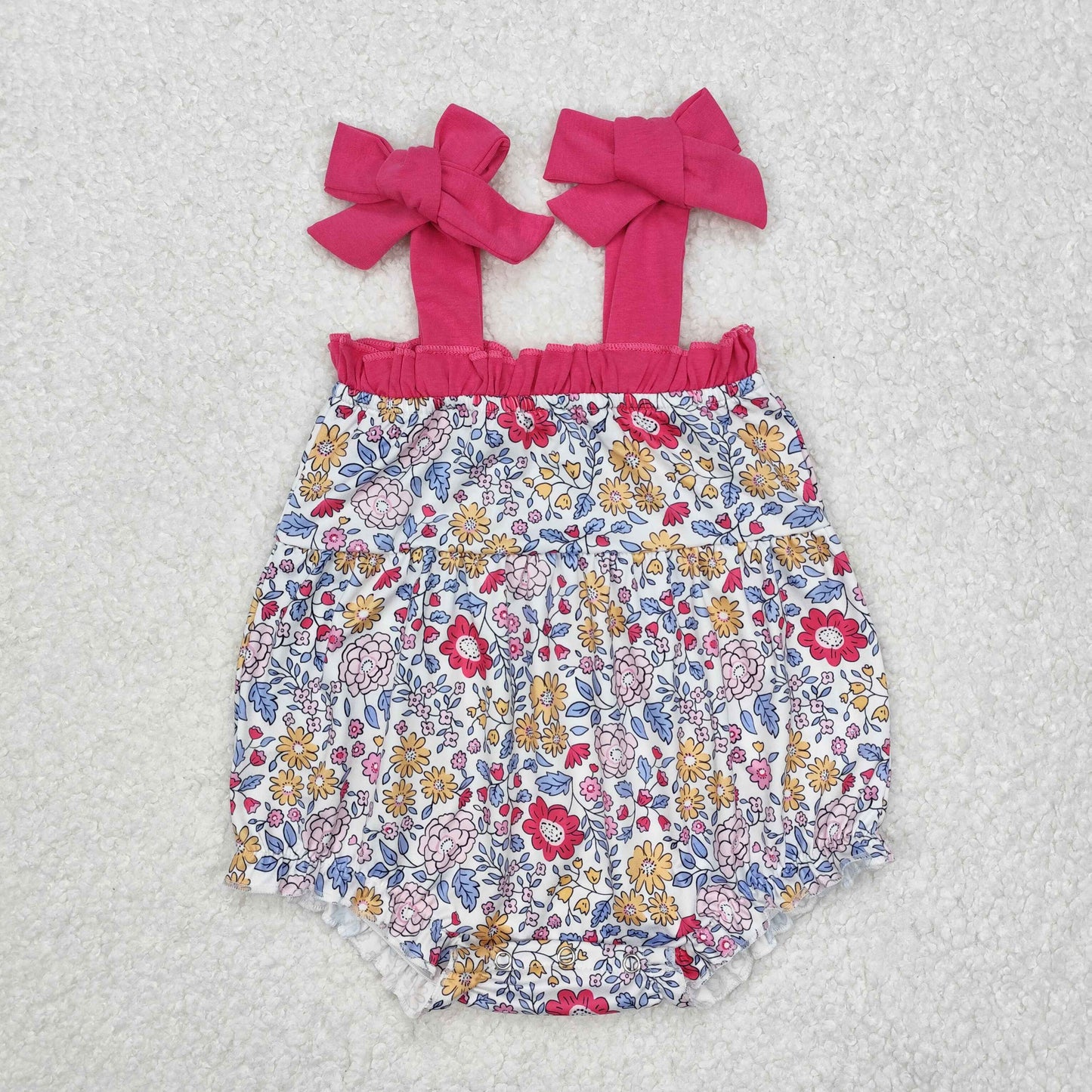 SR2277 Baby girls rose bow sleeveless romper