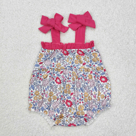 SR2277 Baby girls rose bow sleeveless romper