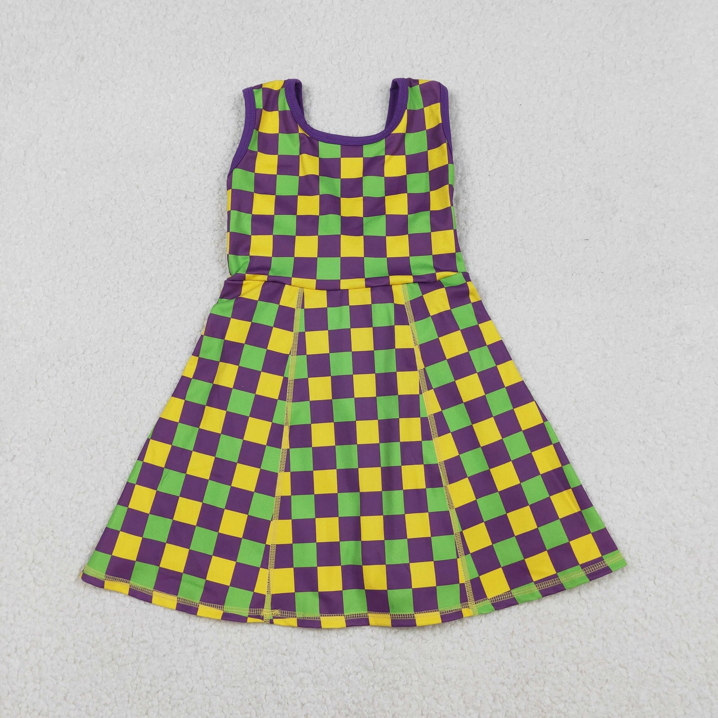 GSD2946 girls Mardi Gras checkered sleeveless Dress yoga