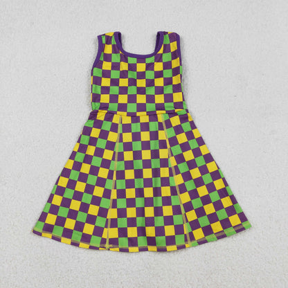 GSD2946 girls Mardi Gras checkered sleeveless Dress yoga