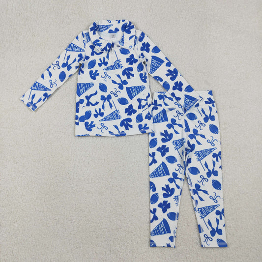 GLP2761  baby girls CHEER blue long sleeves outfits yoga