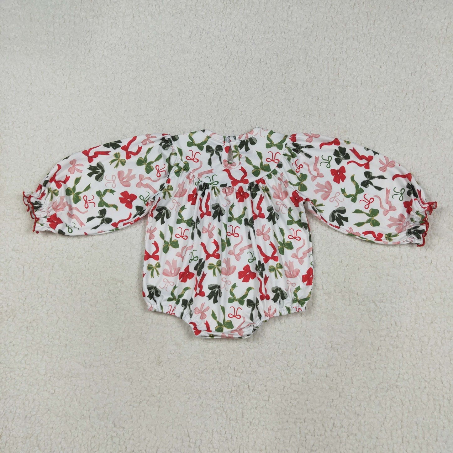 LR2276 baby girls MERRY Christmas green red bow romper smocked