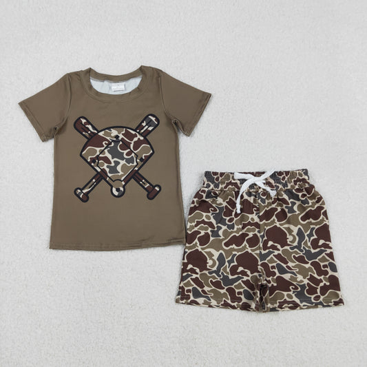 BSSO1593 Boys Baseball short sleeve camo shorts outfits