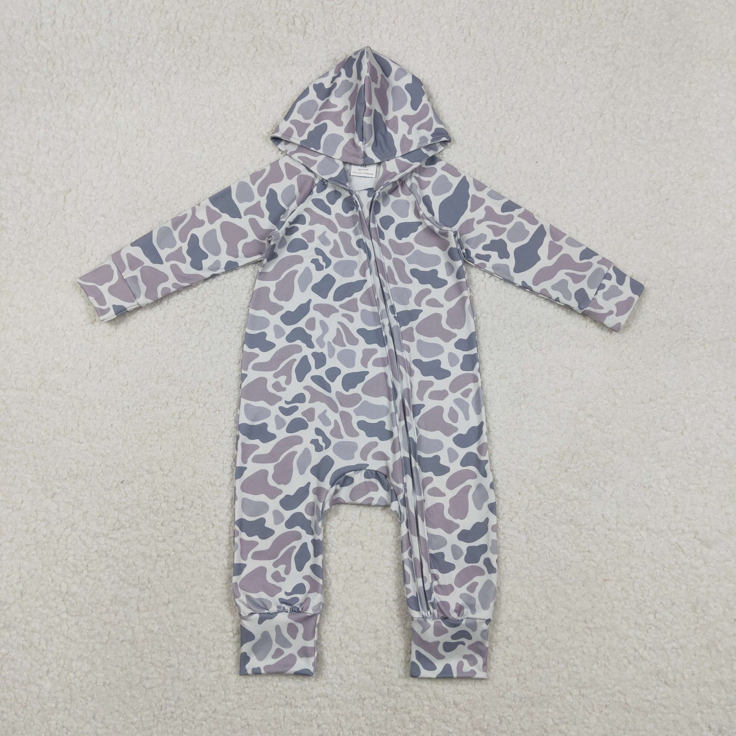 LR2813 baby boys camo long sleeves hooded zipper romper