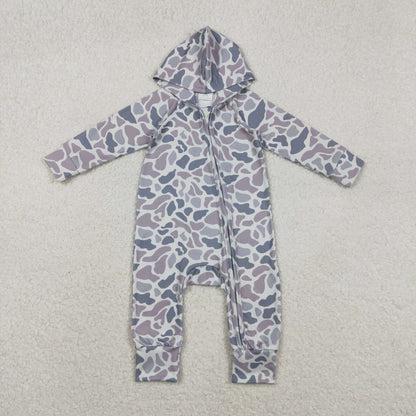 LR2813 baby boys camo long sleeves hooded zipper romper