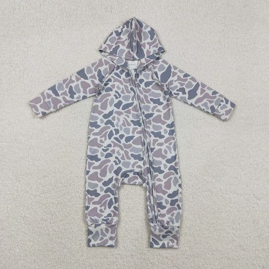 LR2813 baby boys camo long sleeves hooded zipper romper