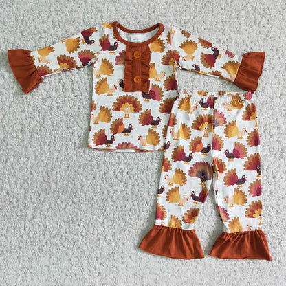 Matching Baby girls boys Thanksgiving orange button pajamas clothing