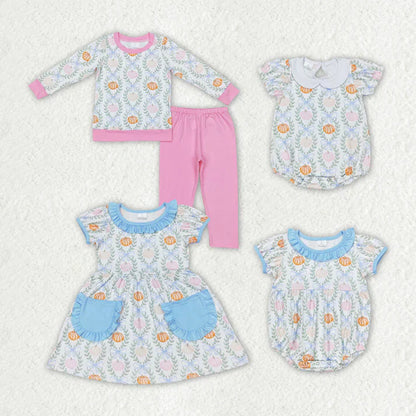Matching Baby girls pumpkin leaves pink blue outfits romper clothing