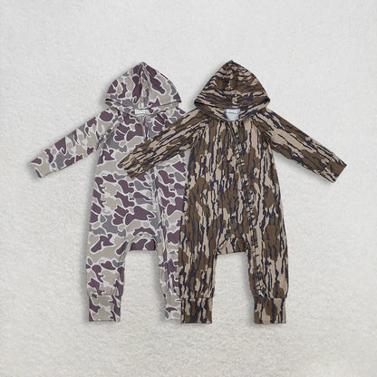 Matching Baby boys camo zipper hooded romper