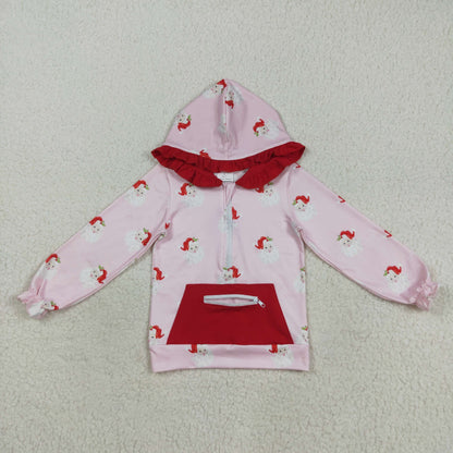 GT1047 baby girls Christmas zipper blue red hoodies top