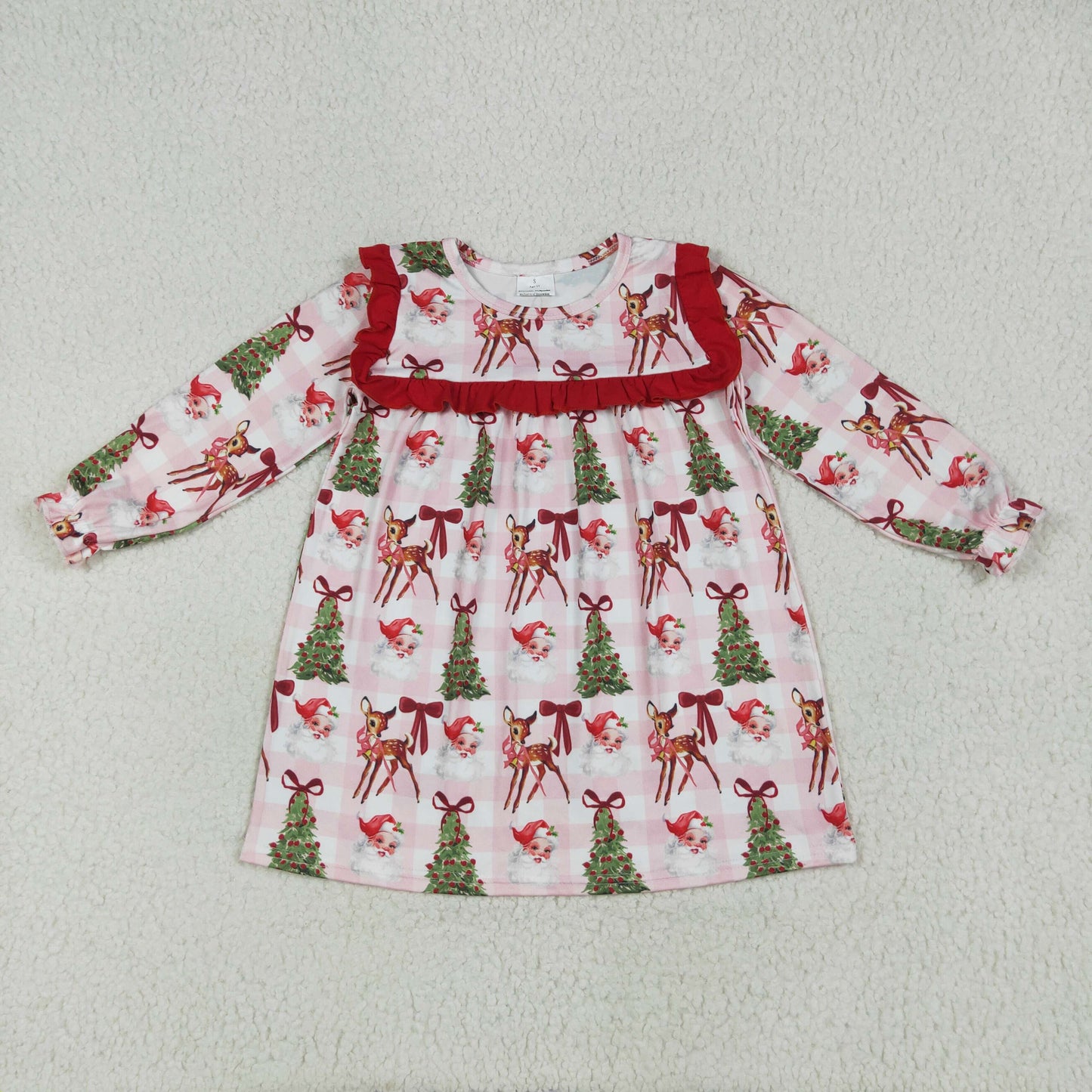 GLD1092 baby girls Christmas Santa Claus tree red floral dress