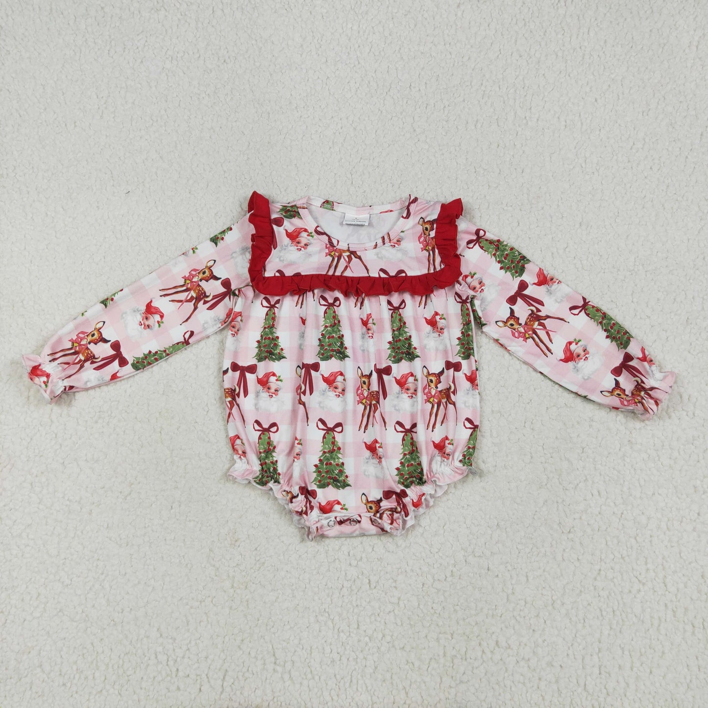 LR2274 baby girls Christmas deer tree red floral romper