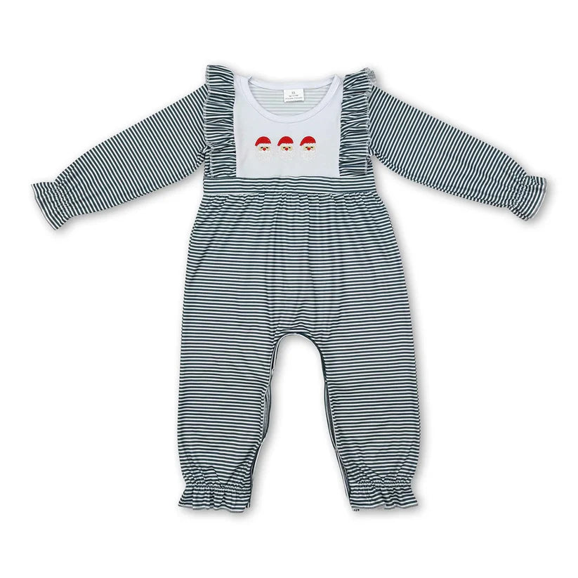 Matching Baby girls boys Christmas stripe romper embroidery
