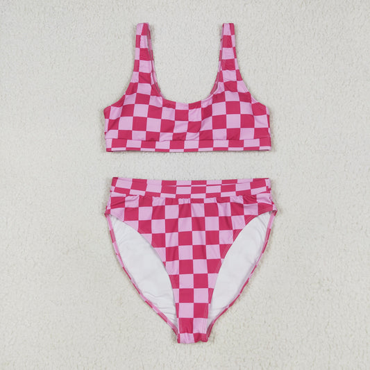 S0559 Adult rose checkered swimsuit