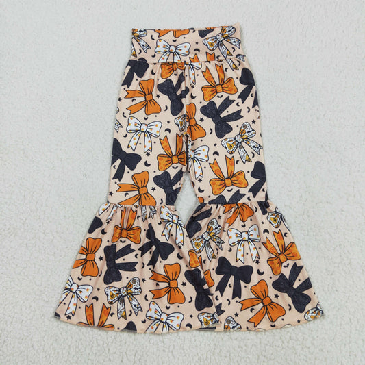 P0776 baby girls black orange bow long bell pant