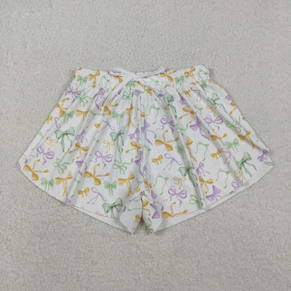 SS0679 Adult women Mardi Gras bow Shorts yoga