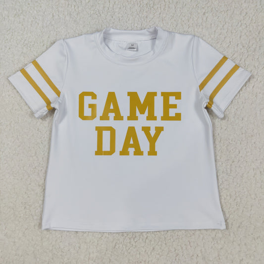 GT1101 Girls Golden  white short sleeve GAME DAY T-shirt top YOGA vinyl