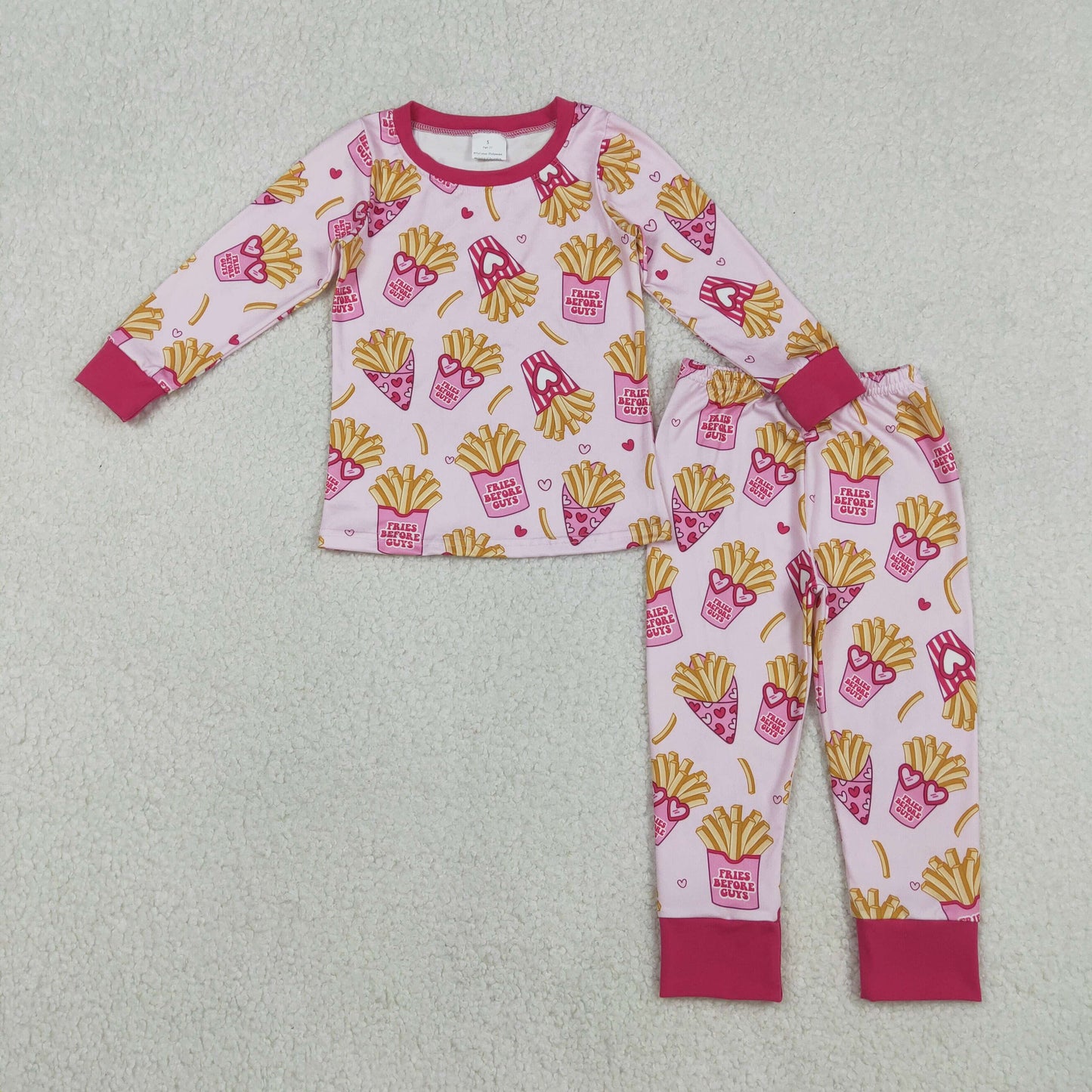 GLP3065 baby girls French fries rose long sleeves pajamas