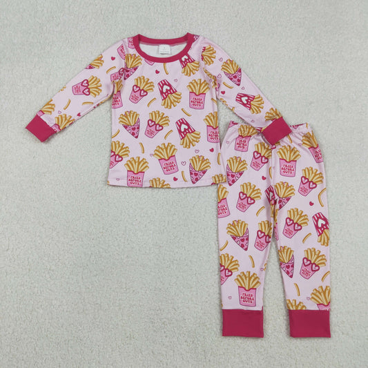 GLP3065 baby girls French fries rose long sleeves pajamas