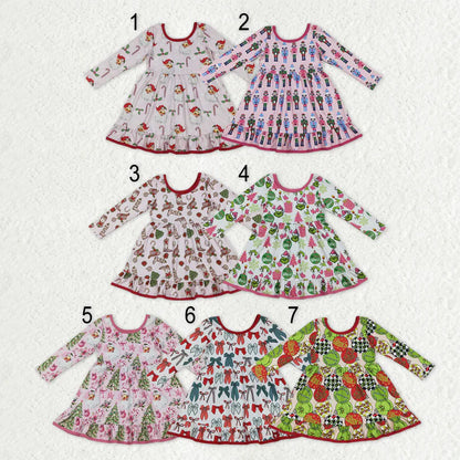 12/18m-7/8t Matching Baby girls Christmas cartoon long sleeve dress