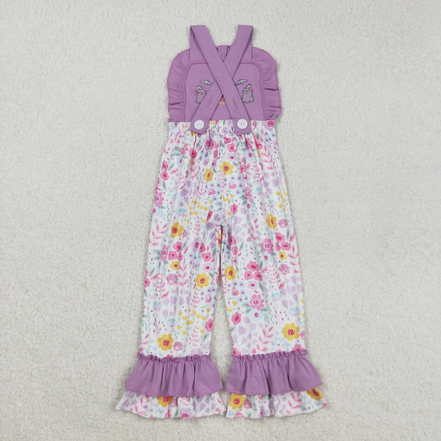 SR3177 baby girls Halloween pumpkin purple flower floral Jumpsuit embroidery