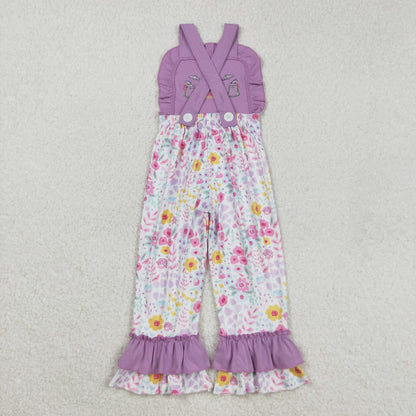 SR3177 baby girls Halloween pumpkin purple flower floral Jumpsuit embroidery