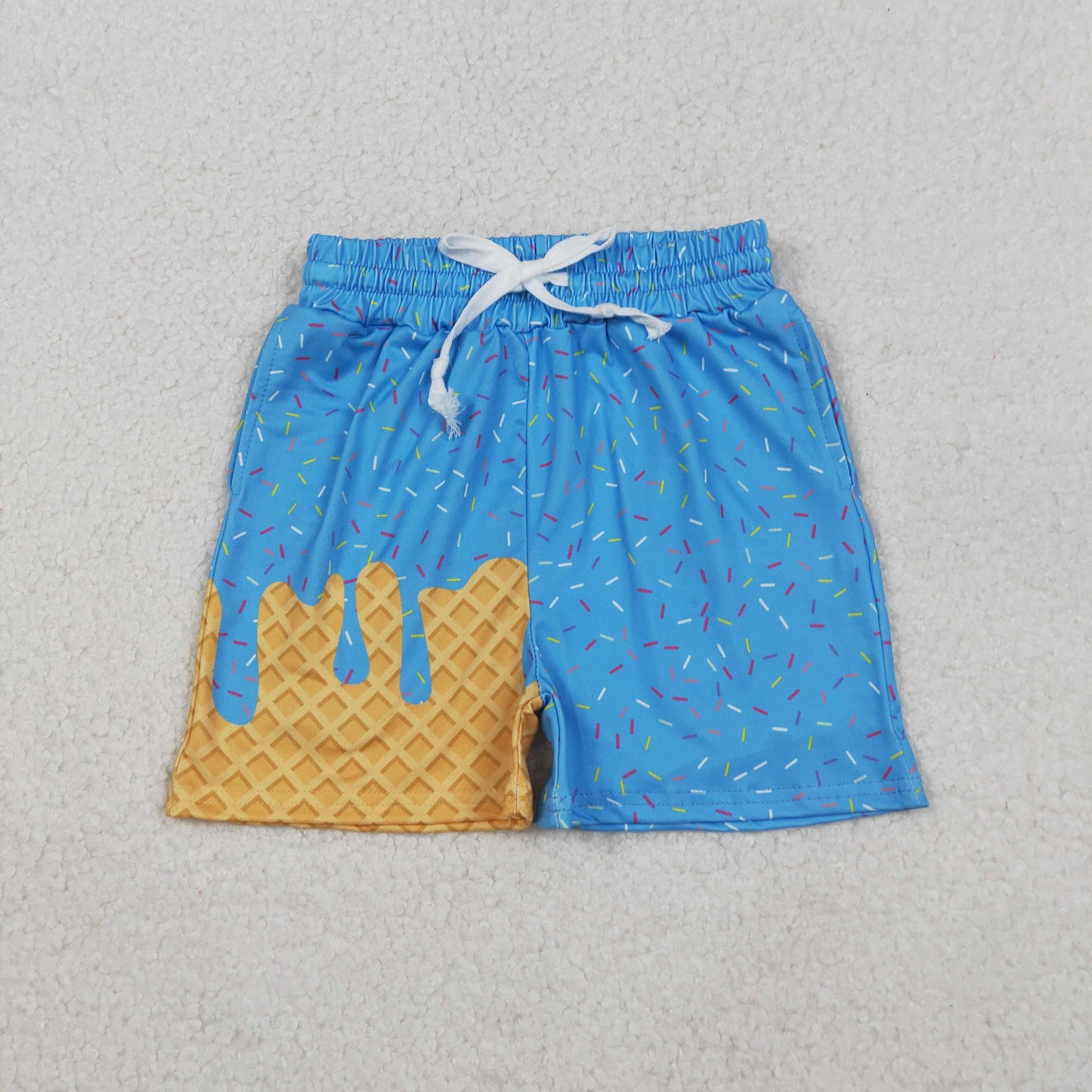 SS0619 baby boys bright blue Waffle ice cream shorts