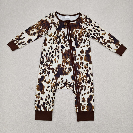 LR2189 Baby long sleeve leopard zipper romper