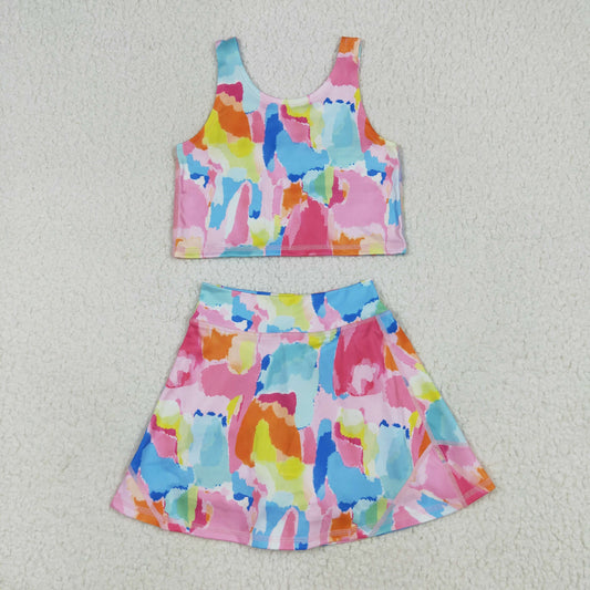 GSD2625 girls short sleeve colorful skrit outfits yoga